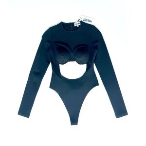 Jean Paul Gaultier Black Long-Sleeve Cutout Madonna Cone Bra Bodysuit